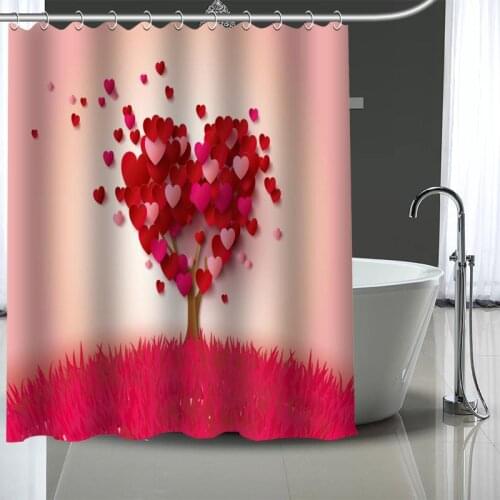Waterproof Shower Curtain Can Be Customized Heart-shaped Tree Bathroom Shower Bath Supplies Polyester Shower Curtain With Hooks