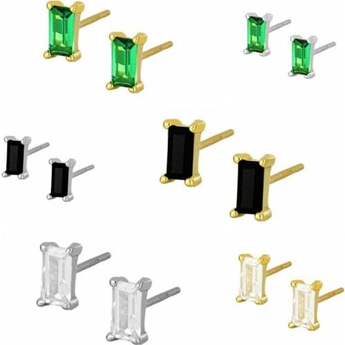 925 Silver Ear Needle Colorful Rainbow Square Stud Earring Women Simple White Black Green Purple Blue Crystal Jewelry Earring