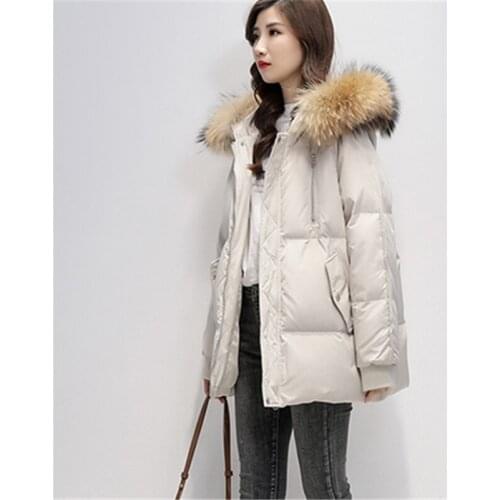 2021 Winter Fashion New Style Short Fur Collar Hooded Long Sleeve Loose Large Size Thick Warm Cotton Coat Female Trendy 037