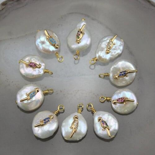 10-20mm 15pcs/lot random mixed freshwater pearl pendant, popular bird shape pearl pendant ,cz micro pave pendant jewelry