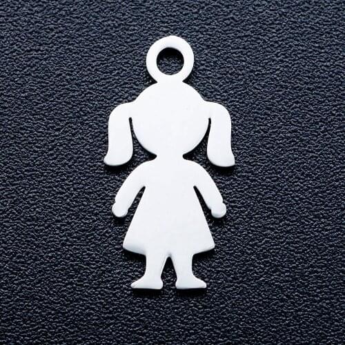 10pcs/lot 15*7.5mm Stainless Steel Girls Pendant Bracelet Charms DIY Jewelry Making Handicraft Accessories Wholesale