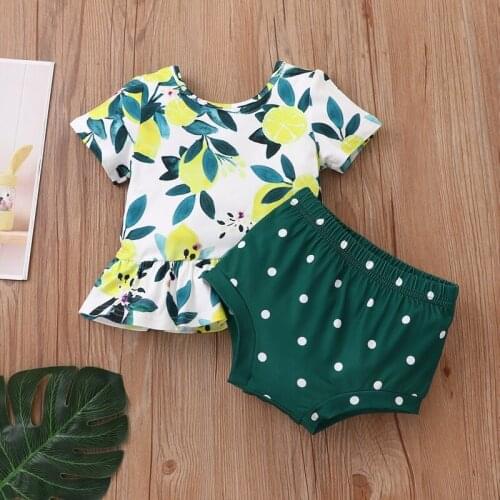 2021 Baby Sets 2 Pcs Leaf Print Short Sleeve T-shirts+dot Briefs Cotton Soft Baby Clothes Baby Girl Clothes Sets Summer 0-18M