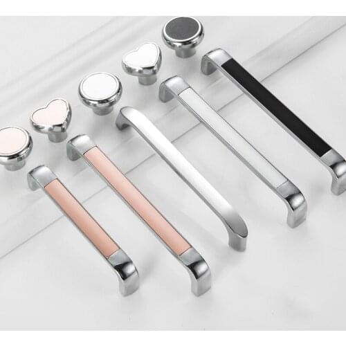 2pcs Concise Door Handle Silver Furniture Handle Kitchen Cabinets Hardware Love Heart Cupboard Wardrobe Handle Pink Drawer Pulls