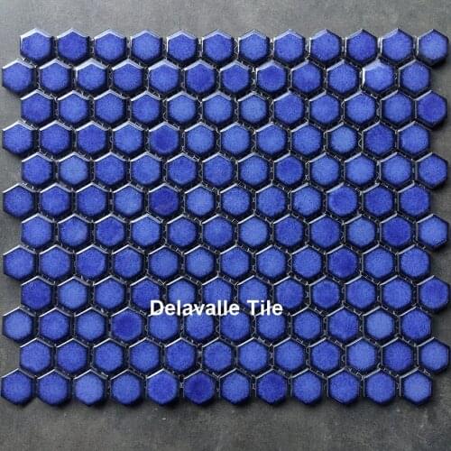23mm Nave Blue Hexagon Glazed Ceramic Mosaic Tile bathroom kitchen honeycomb wall floor tile