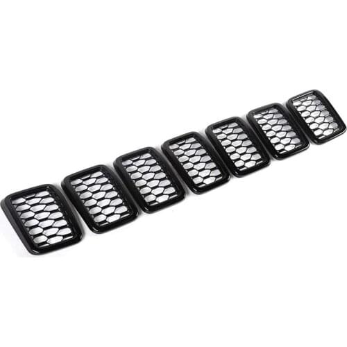 7PCS Front Grill Mesh Inserts,Rings Covers Inserts Kit for 2017 2018 2019 2020 2021 Jeep Grand Cherokee (Black)