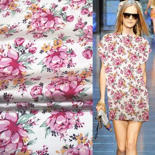 93% silk Stretch silk satin Charmeuse fabric Pink floral print design 19momme 108cm,SSC111