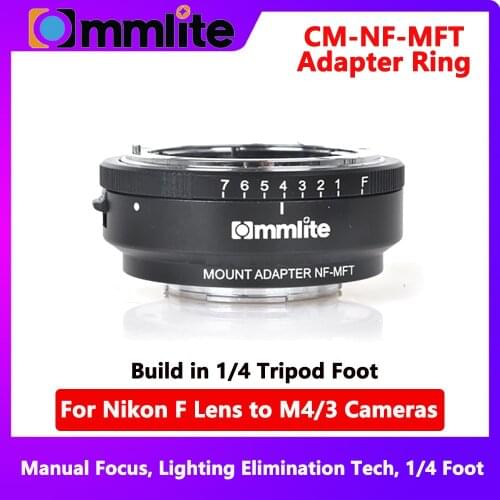 COMMLITE CM-NF-MFT Lens Mount Adapter Manual Focus 8 Stop Dial 1/4 Tripod Mount for Nikon F Lens to M4/3 Mount Camera