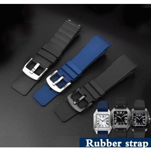 Watch Accessories for C-artier Santos 100 W20121U2 Silicone watch band Santos Soft Sports Rubber Men and Women Black 20mm 23mm