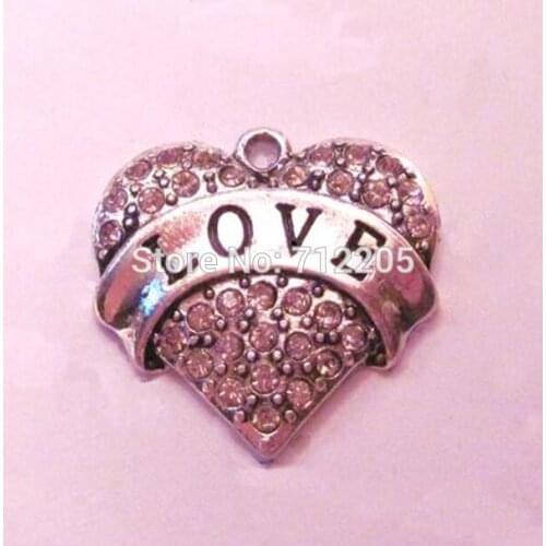 Antique silver plated fashion Love pink Crystal Heart Pendant(A100077)