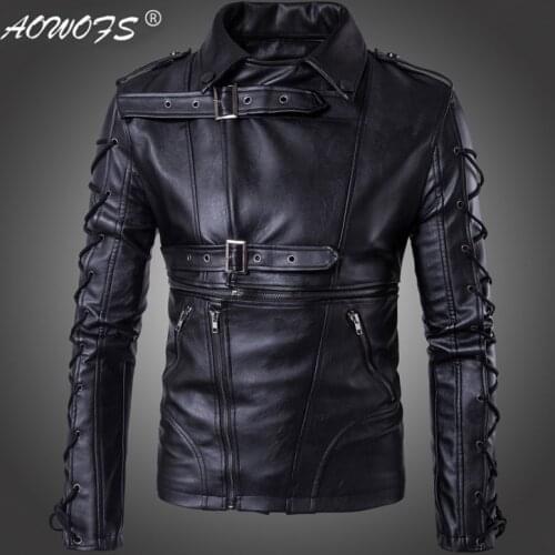 AOWOFS New Degisn Europe and America Fashion Motorcycle Leather Jacket Big Size 5XL Black Jaket Brand Men Leather Jackets Coats
