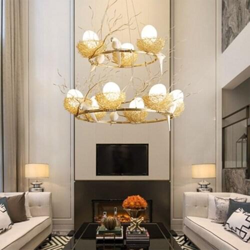 Atmospheric Bird Nest Chandeliers Villa Large Chandelier Lighting Double Staircase Living Room Lamp Creative Personality Lamps