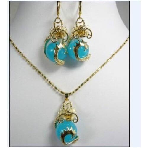 FREE SHIPPING>>@> FREE SHIPPINGbeautiful stone gold plate dragon Pendant necklace Earrings set Natural jewelry