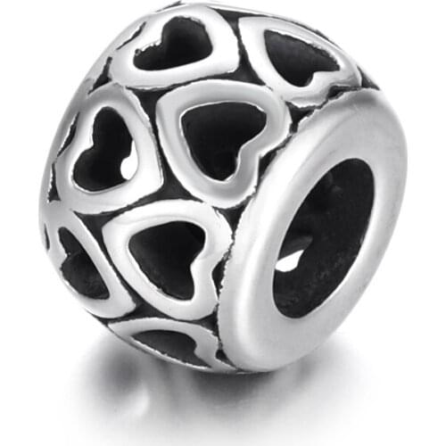 316L Stainless Steel Drum Bead Heart Hollow Polished 5.5mm Large Hole Metal Beads Charms DIY Bracelet Jewelry Making Accessories