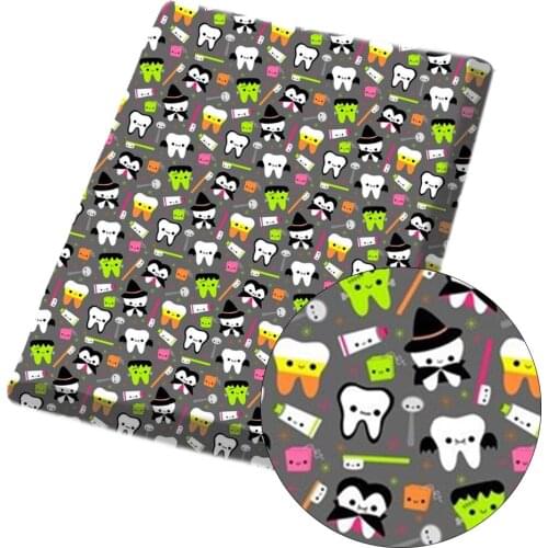 Cheerbows 45*150cm Cartoon Teeth Printed Cloth Fabric For Sewing Polyester Cotton Fabrics DIY Kids Doll Craft Home Appreal Decro