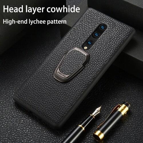 Phone Case For Oneplus 7T Pro 7 8 Pro 6 6T Cowhide Litchi Texture With Bracket Genuine Leather Anti-fall full protection Cover