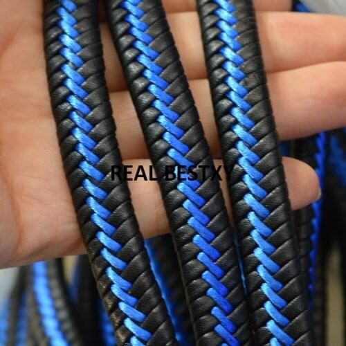 D090 5m/lot approx 12*6mm braided black leather cords with nylon rope braided leather strings ropes for bracelets bangles making