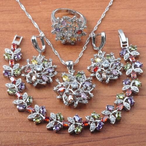 Exquisite Multicolor Cubic ZirconiaJewelry Sets Wedding Jewelry Women Pendant/Necklace/Ring/Earrings/Bracelet JS0603