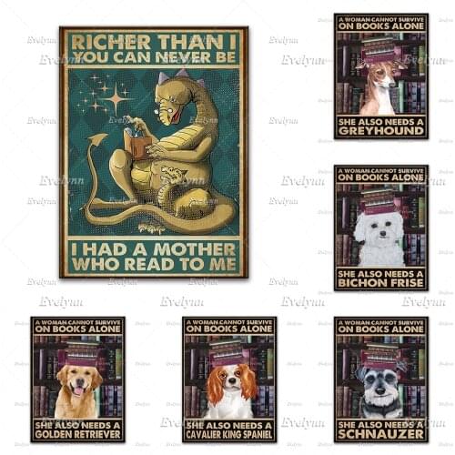 Book Lovers A Woman Cannot Survive On Books Alone She Also Needs A Greyhound Dog Retro Poster Dragon Home Decor Prints Wall Art