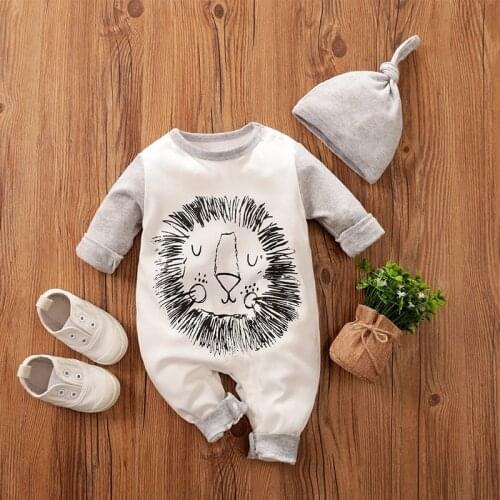 Newborn Baby Boy Clothes for 0 3 6 9 12 18 24 Months Lion 2Pcs New Born Infant Clothing Romper Long Sleeve Cartoon Onesie Outfit