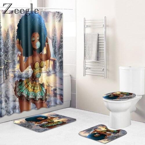 Zeegle Christmas Halloween Bathroom Mat Set Home Decoration Mat Dustproof Foot Soft Rug Bath Shower Curtain Toilet Cover Mat