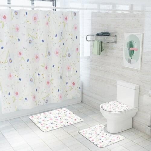 High Quality Flower Printed Shower Curtain Non-Slip Bath Mats Toilet Seat Cover Rug Carpets Waterproof Curtains Bathroom Decor