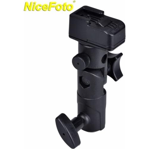 NICEFOTO Metal Flash Holder Speedlite Bracket Hot Shoe Umbrella Mount with 1/4 to 3/8 Adapter Swivel Head FLH-J