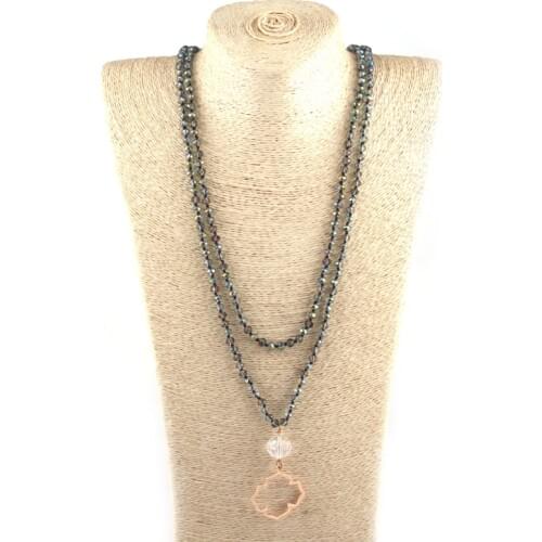 Fashion Mini Crystal Glass Knotted Crystal Ball Link Metal Flower Drop Pendant Necklace