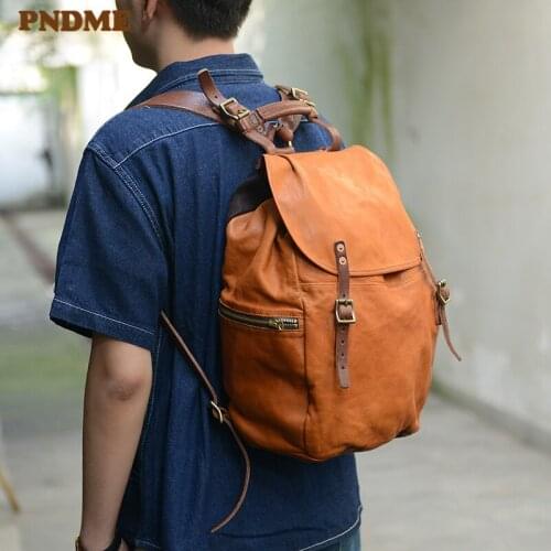 High quality natural genuine leather mens backpack fashion vintage design genuine first layer cowhide outdoor travel bagpack