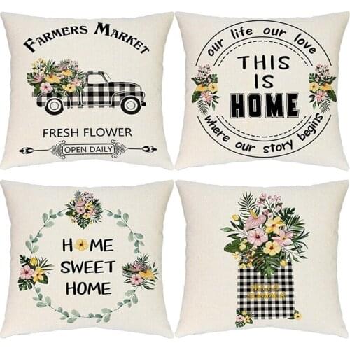 Farmhouse Summer Pillow Covers 18X18 Set of 4 Summer Decorations Summer Throw Pillow Covers for Home Decor