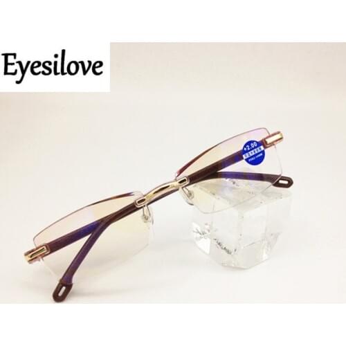 Eyesilove TR90 rimless reading glasses women men Diamond Cutting reading eyeglasses anti-blue ray computer eyewear ultra-light