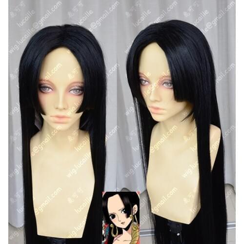 Anime One Piece Boa Hancock Cosplay Wig 100cm Long Black Straight Heat Resistant Synthetic Hair Wigs + Wig Cap