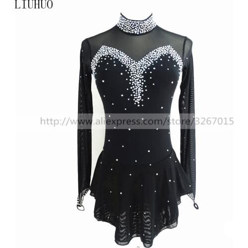 LIUHUO Figure Skating Dress Womens Girls' Ice Black Collar Long sleeve Competition performance Clothing Rhythmic Gymnastics Kid
