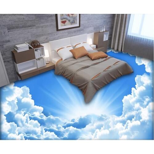 Custom 3d flooring waterproof wallpaper for bathroom Blue sky and white clouds 3d floor self adhesive 3d wallpaper walls floors