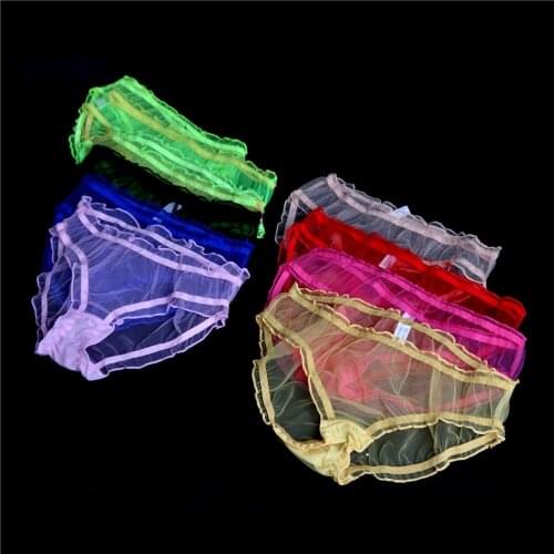 Low Waist Sexy Crotch Transparent Gauze Briefs Novelty Panties Gay Underwear Ice Silk Fabric