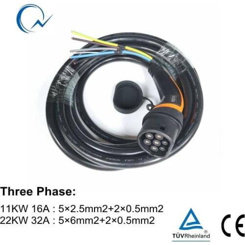 16A 32A Type 2 plug with 7m Cable for EV side IEC 6219-2 European standard male plug Single phase Three phase IEC female AC plug