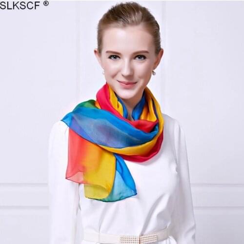 [SLKSCF] 175X65 Fashion Gradient Silk Chiffon Scarf Summer Face Cloth silk Sun Screen Capes Muslim Hijabs