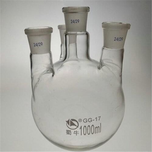 1pcs Round bottom four-mouth glass flask straight four-neck high borosilicate reaction flask lab glassware 100ml to 2000ml