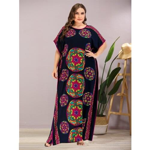 Loose Oversized Plus Size Women Dress 2020 Summer O Neck Short Sleeve Floral Print Casual Dress Side Split Maxi Long Dresses