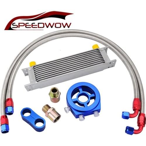 SPEEDWOW Universal 10Row Transmission Oil Cooler+Oil Adapter Filter Cooler Plate Kit+AN10 Swivel Fuel Hose Fitting Kit Engine