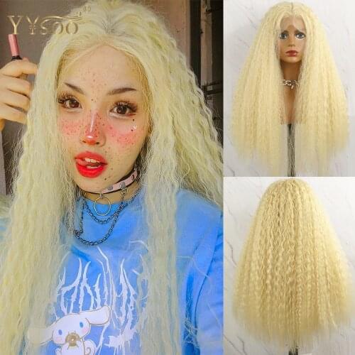 YYsoo Long 613 Color Blonde Kinky Straight Futura Synthetic T Part Wig Glueless Heat Resistant Yaki Straight Wig For Black Women
