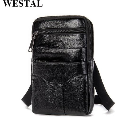 WESTAL Fanny Pack Men Phone Pouch Belt Waist Bag Belt Man Shoulder Sport Vintage Leather Waist Pouch For Men Many Compartments
