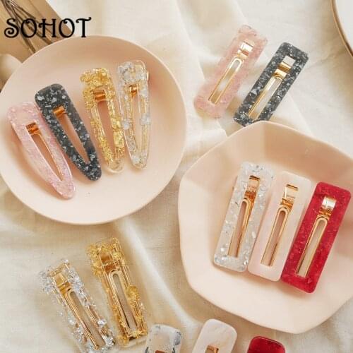 SOHOT New Chic Acrylic Clear Women Square Barrettes Hairwear Geometric Exquisited Charming Girl Major Holder Hair Accessories