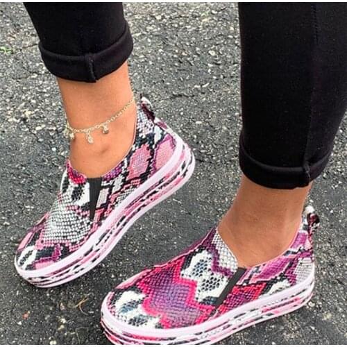2020 new Women Sneakers Snake Printing Autumn Slip On Flat Vulcanized Shoes New PU Leather Female Fashion Platform Woman Shoes