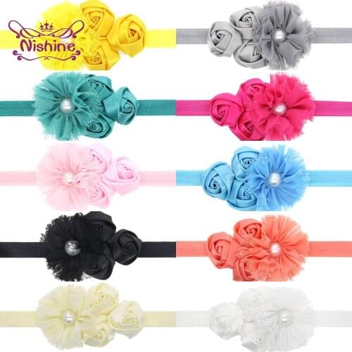 1 PCS Toddler Solid Color Rose Flowers Elastic Hairband Cute Handmade Chiffon Floral Headband Baby Headwear Christmas Gifts