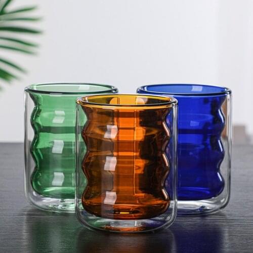 200ml Beer Glasses Coffee Mug Bottle Double Wall Glass Colored Thread Coffee Glass Cup Double Wall Insulated Wine Whisky Mug