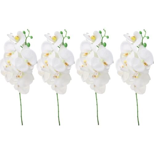 4 Piece Long Stem Phalaenopsis White Orchid for Home Wedding Hotel Office Decoration