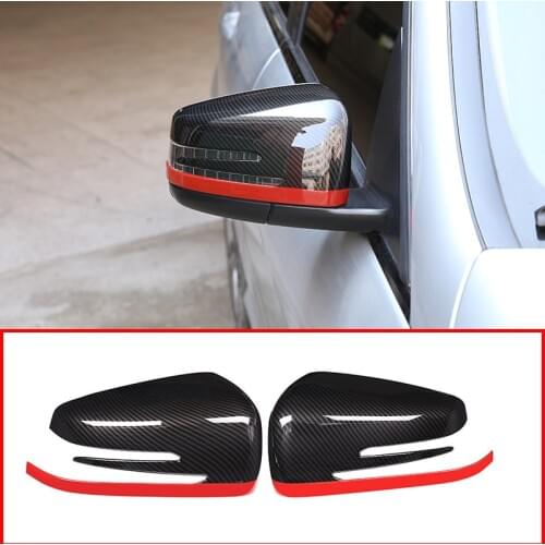 2x Carbon Fiber Red Style For Mercedes Benz A CLA GLA GLK Class W176 W117 X156 X204 ABS Side Door Rearview Mirror Cap Cover Trim
