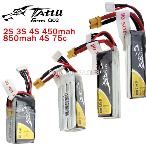 TATTU LiPo Battery 2S 3S 4S 450mAh 850mAh 45C 75C XT30 Plug Violence Lithium Li-Polymer Quadcopter Battery for FPV Racing Drone