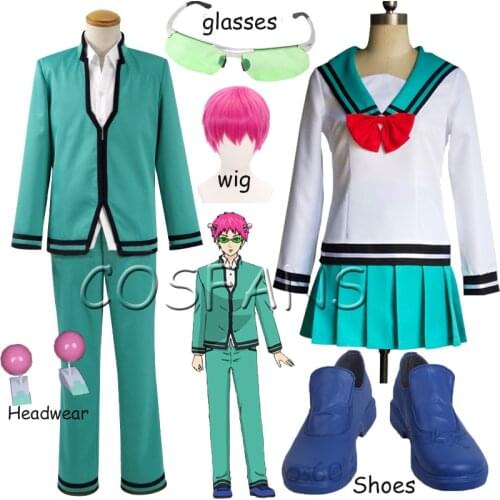Anime Saiki Kusuo no sai-nan Cosplay Wigs Costumes Saiki Kusuo Uniform Tops Pants Glasses Headwear Cos Props wig shoes Full set