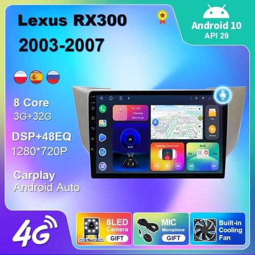 Android 10 For Lexus RX300 RX330 RX350 2003-2009 Car Radio 4G WIFI Android Auto Carplay GPS Navigation Camera 2 Din DVD Player